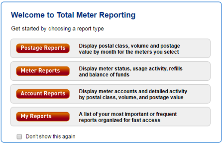 Welcome screen - select report type