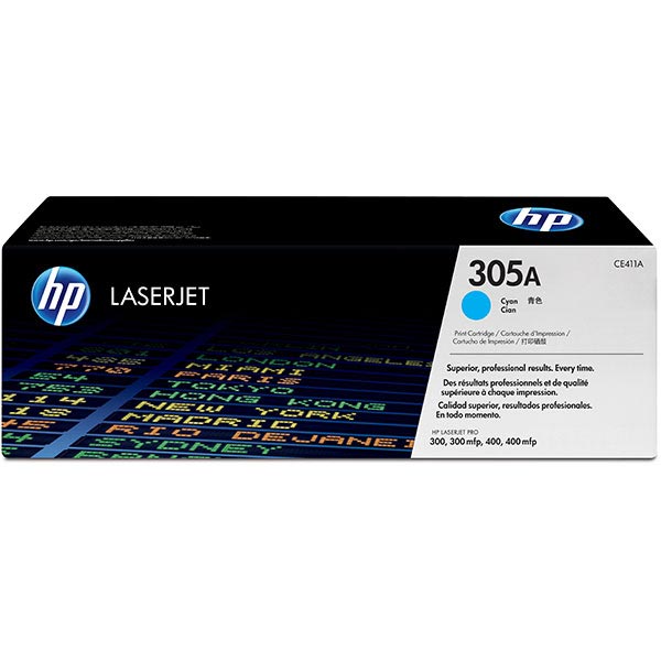 HP 305A (CE411A) Cyan Toner Cartridge (2,600 Yield)