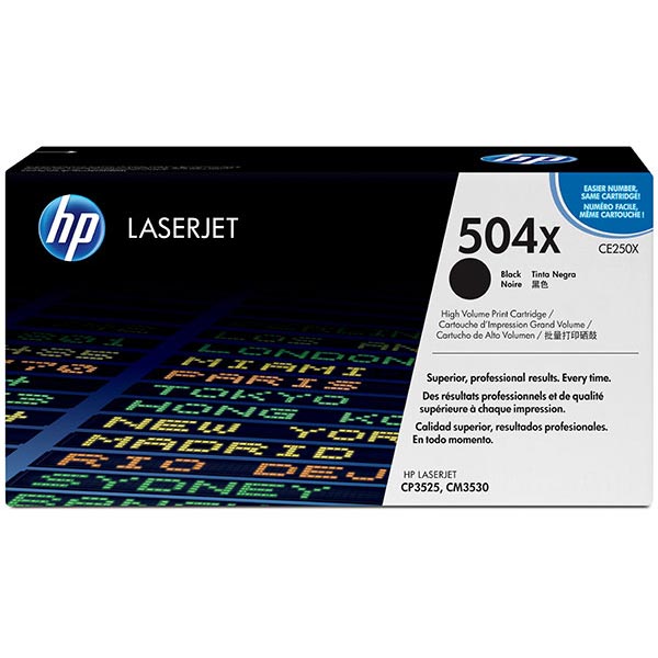 HP 504X (CE250X) Black Toner Cartridge (10,500 Yield)