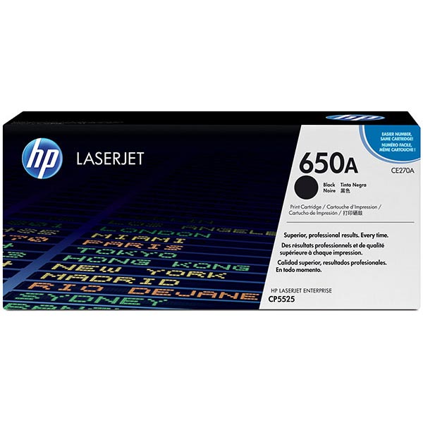 HP 650A (CE270A) Black Toner Cartridge (13,500 Yield)