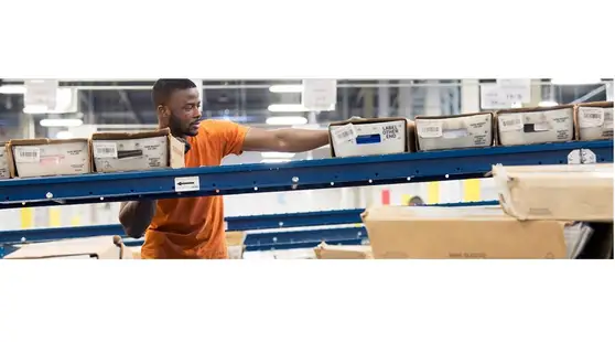 mail worker sorting mail in a mailing facility