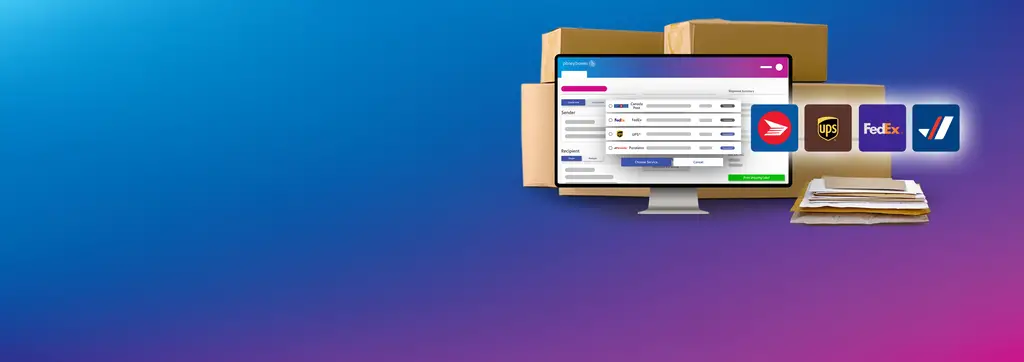PitneyShip dashboard and USPS, UPS, FedEx, DHL logos
