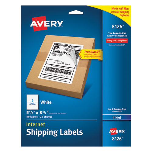 Étiquettes d’expédition Internet Avery 8126 pour imprimantes à jet d’encre - 5,5 x 8,5 po