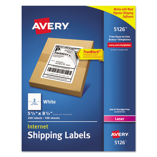 Étiquettes d’expédition Internet Avery 5126 pour imprimantes laser - 5,5 x 8,5 po