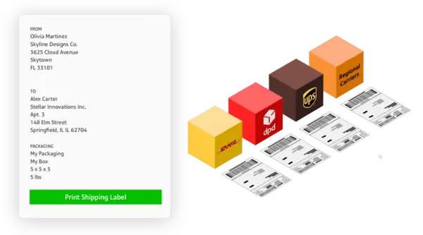 shipping packages with an international shipping label