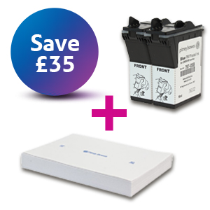 2 x Franking Ink Cartridge - Blue - DM50 (K700) Series & DM60 Series + Self Adhesive Franking Labels Double Sheets (250 Labels)