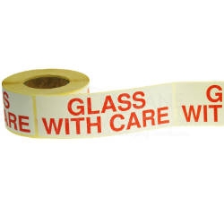 White & Red Glass With Care Warning Labels - 152mmx51mm - pk1