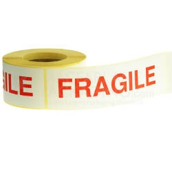 White & Red Fragile Warning Labels - 152mmx51mm - pk1