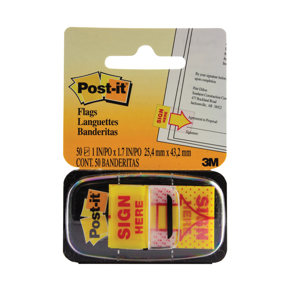 Post-it Index Tabs Sign Here Yellow (Pack of 50) 680-9