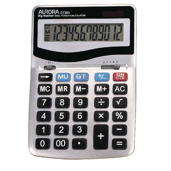 Aurora Grey/Black 12-Digit Desk Calculator DT303