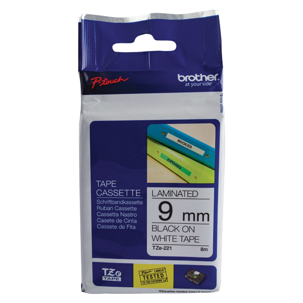 Brother P-Touch 9mm Black on White TZE221 Labelling Tape