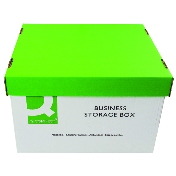 Q-Connect Green and White Business Storage Box 335x400x250mm (Pack of 10) KF21660