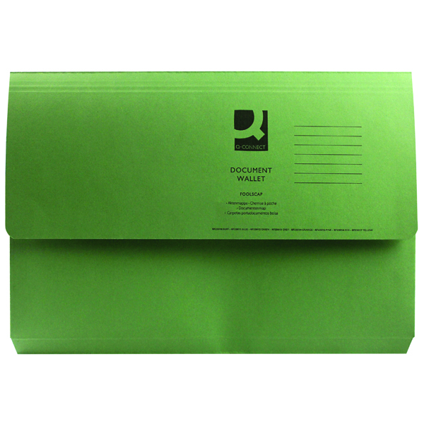 Q-Connect Document Wallet Foolscap Green (Pack of 50) KF23012