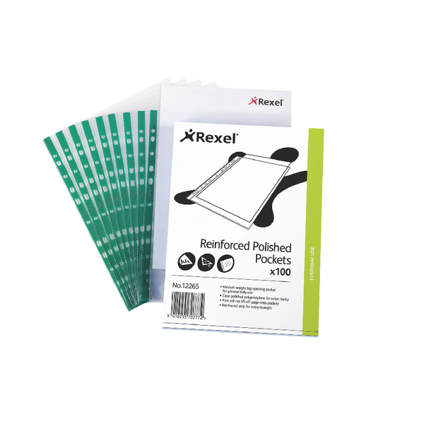 Rexel Pockets Reinforced Polypropylene Clear (Pack of 100) CKP/A4 12265