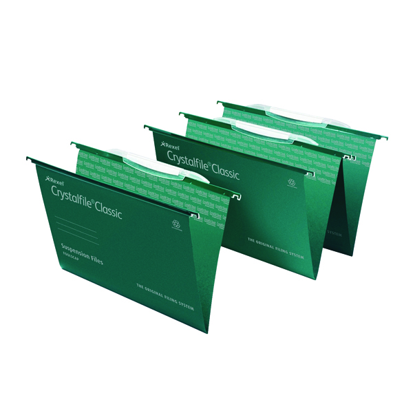 Rexel Crystalfile Classic 15mm Suspension File Foolscap Green (Pack of 50) 78046