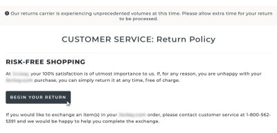 Customer Service Return policy