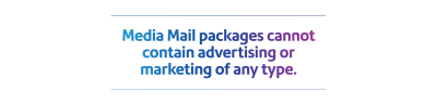 media mail packages cannot contain advertising or marketing of any type.