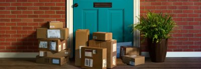 Online shopping, boxes delivered to someone's front door