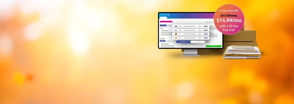 PitneyShip dashboard and USPS, UPS, FedEx, DHL logos