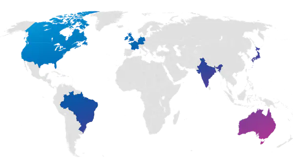map of the world showing PB office locations