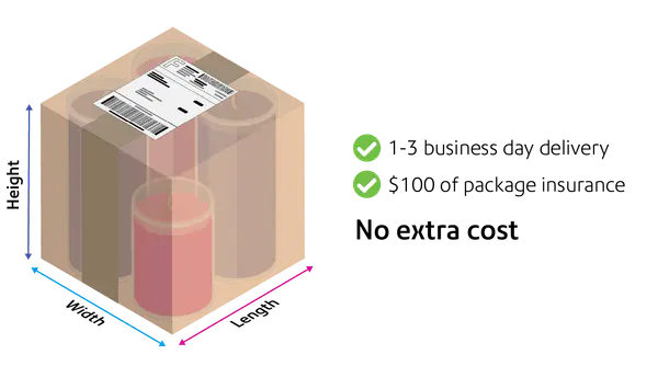 1-3 business day delivery, $100 of package insurance at no extra cost