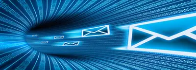 mail envelopes flying through a universe