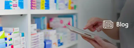 person looking at prescriptions with a mobile device in hand