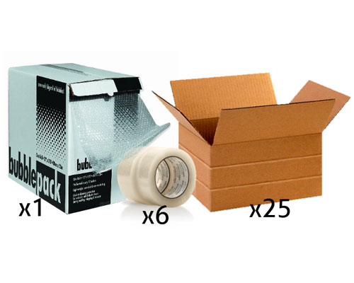 Office Shipping Bundle - Small Multi-Depth Box, Tape, Bubble Wrap Box