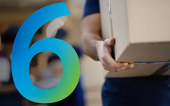 number 6 next to a person carrying a shipping box