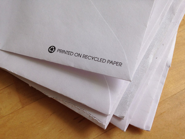 Envelope printed on recycled paper