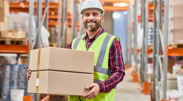 A person carrying shipping boxes
