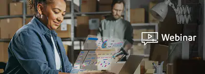 woman on a laptop with shipping boxes around her - webinar