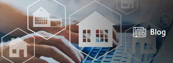 background of person on keyboard with house icons overlayed- blog