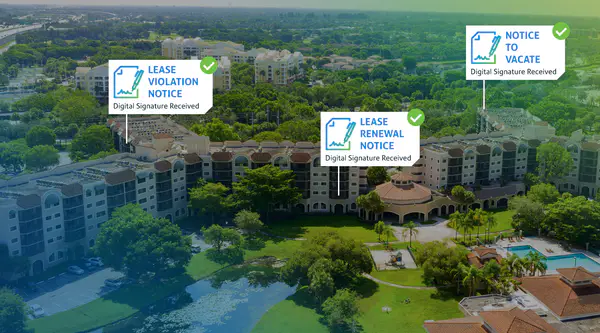 aerial view of a residential community some tagged with property notices