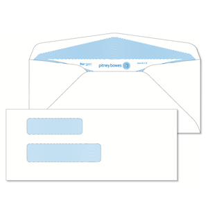 Pitney Bowes® Envelopes #9+ Gummed White Double Window 24lb Security Tint