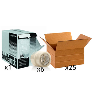 Office Shipping Bundle - Small Multi-Depth Box, Tape, Bubble Wrap Box