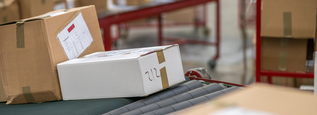 shipping packages on a conveyor belt