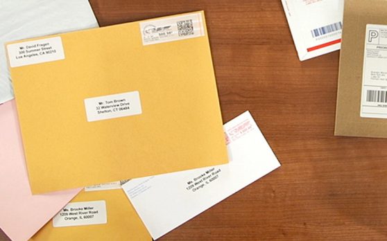 addressed envelopes on a desk