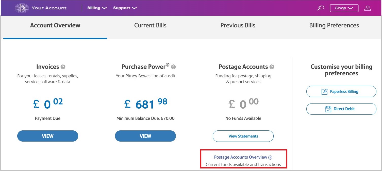 Postage Accounts Overview