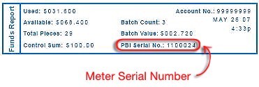 meter serial number on printed report