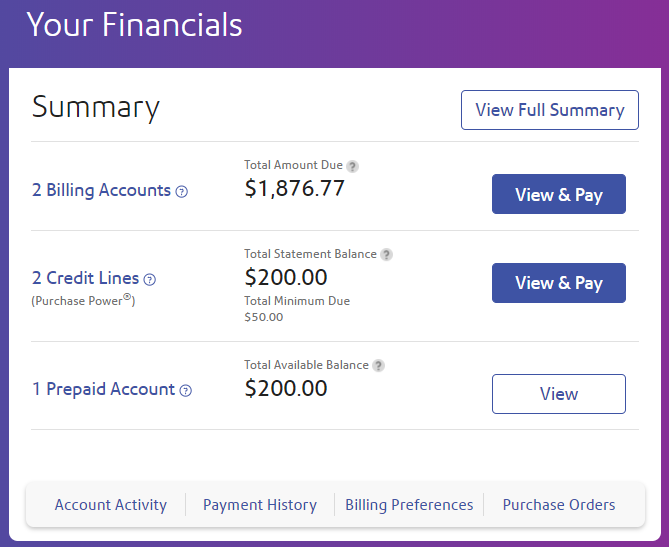 Your Financials on dashboard